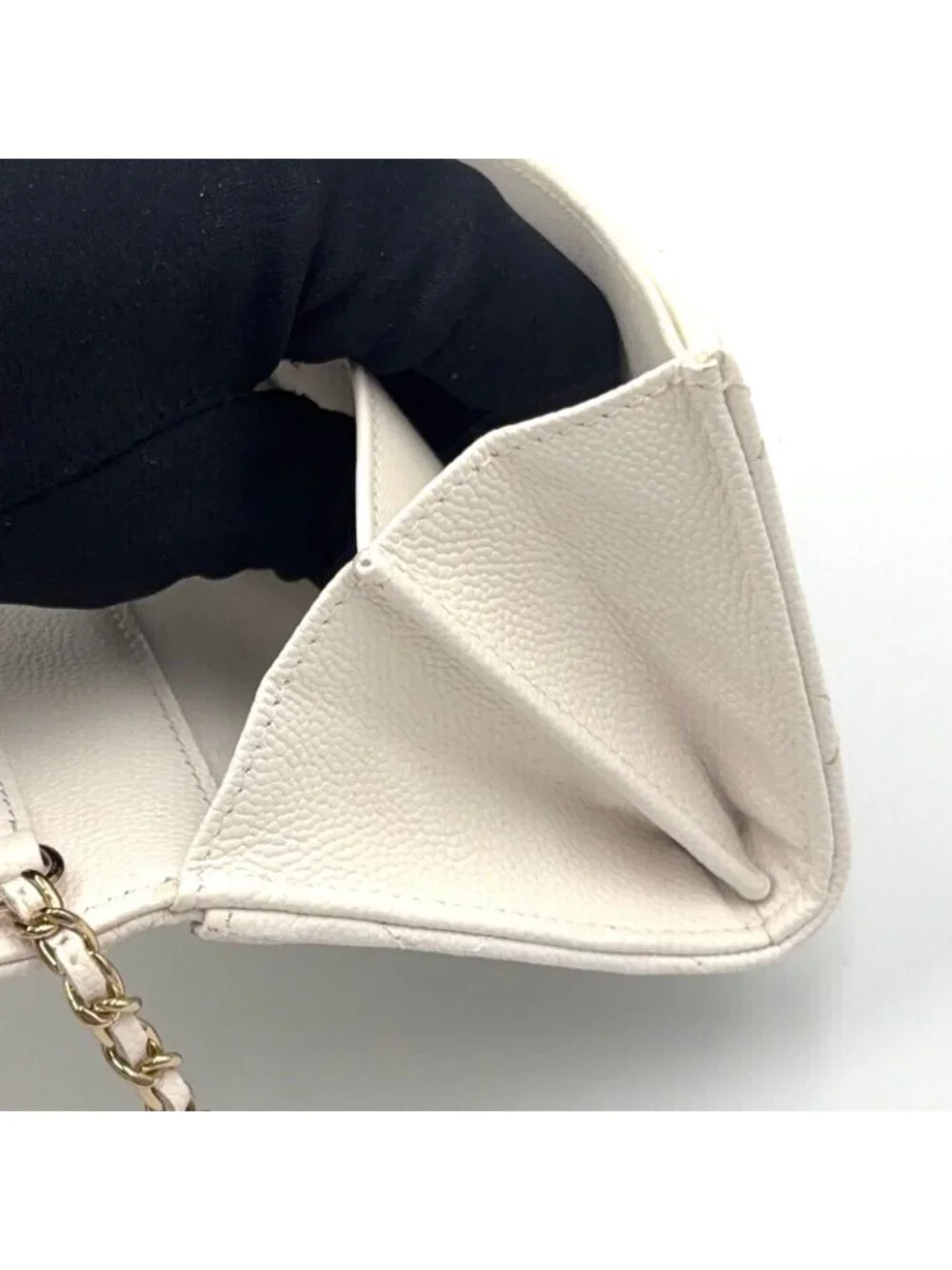 Chanel Quilted Mini Chain Random Caviar Leather White Wallet Gold